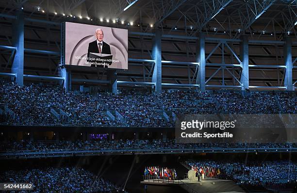 June 2015; EOC President Pat Hickey, in the company of the First Lady of Azerbaijan and Chair of the Baku 2015 European Games Organising Committee,...