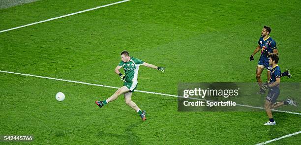 October 2013; Jack McCaffrey, Ireland, shoots to score his side's second goal. International Rules Second Test, Ireland v Australia, Croke Park,...