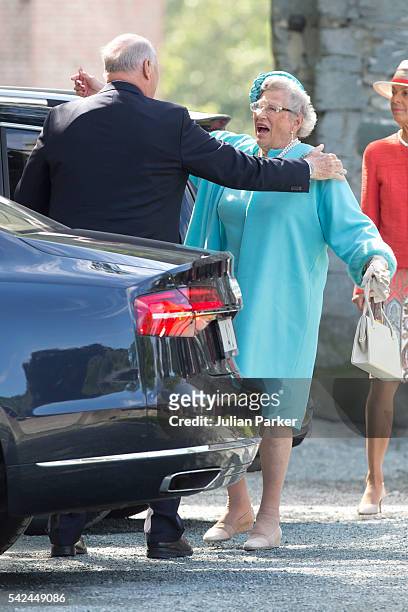 King Harald of Norway greets his sister Princess Astrid at a service at Nidaros Cathedral on a visit to Trondheim, during the King and Queen of...