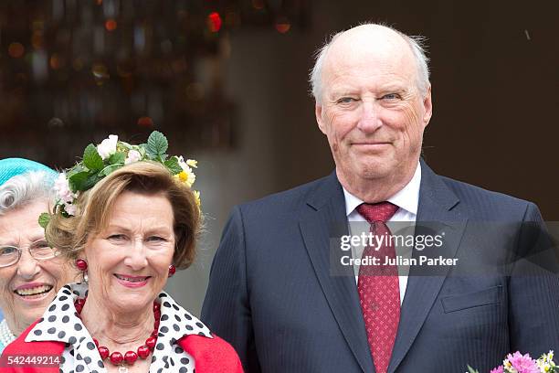 King Harald, and Queen Sonja of Norway, attend a Garden Party at the Royal Residence, Stiftsgarden, on a visit to Trondheim, during the King and...