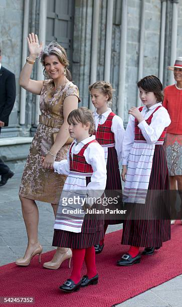 Princess Martha Louise of Norway, and her daughters, Emma Tallulah Behn, Leah Isadora Behn, and Maud Angelica Behn attend a service at Nidaros...