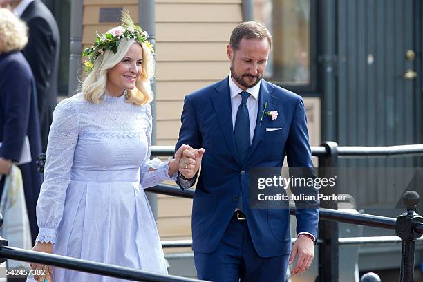 Crown Princess Mette-Marit, and Crown Prince Haakon of Norway depart for the Norwegian Royal Yacht, KS Norge, after a day of events in Trondheim,...