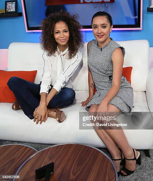 Actresses Sherri Saum and Keisha Castle-Hughes visit Hollywood Today Live at W Hollywood on June 23, 2016 in Hollywood, California.