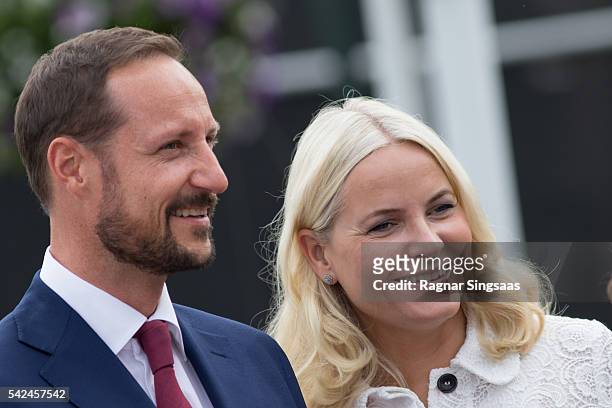 Crown Prince Haakon of Norway and Crown Princess Mette-Marit of Norway attend festivities at the Ravnakloa fish market during the Royal Silver...