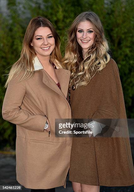 December 2013; Kate McAuley, left, and Lisa McLoughlin, both from Skerries, Co. Dublin, enjoying a day at the races. Leopardstown Christmas Racing...