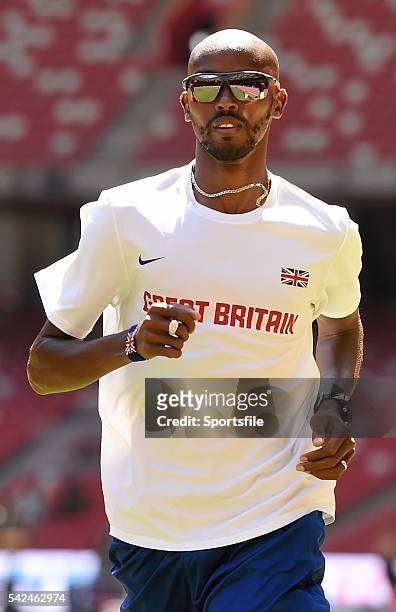 August 2015; Great Britain's Mo Farah ahead of the IAAF World Track & Field Championships at the National Stadium, Beijing, China. Picture credit:...