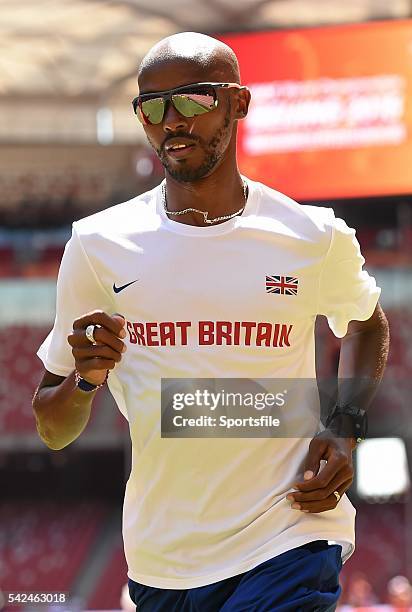 August 2015; Great Britain's Mo Farah ahead of the IAAF World Track & Field Championships at the National Stadium, Beijing, China. Picture credit:...