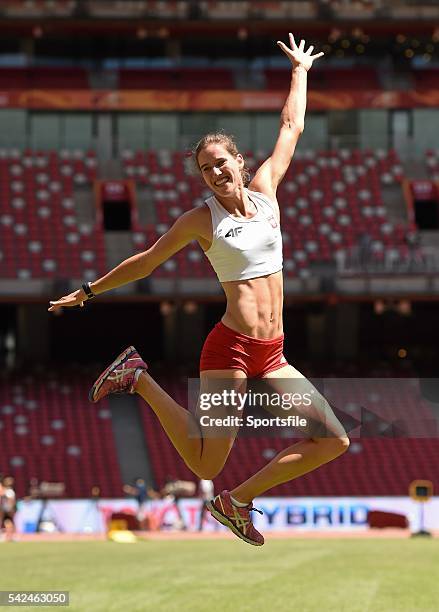 August 2015; A member of the Polish team poses for a picture ahead of the IAAF World Track & Field Championships at the National Stadium, Beijing,...