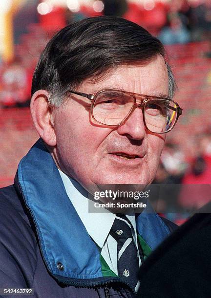 February 1999; Bill McLaren, Rugby Commentator. Five Nations Rugby International, Ireland v Wales, Wembley Stadium, London, England. Picture credit:...