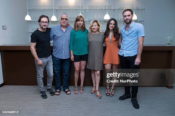 Carlos Santos, Leo Harlem, Carmen Ruiz, Carmen Machi, Macarena Garcia and Jon Plazahola attend the 'Villaviciosa De Al lado' photocall at Warner Bros...