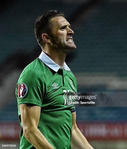 September 2015; Robbie Keane, Republic of Ireland, celebrates after scoring his side's third goal. UEFA EURO 2016 Championship Qualifier, Group D,...