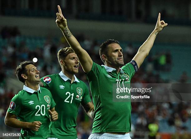 September 2015; Robbie Keane, Republic of Ireland, celebrate's after scoring his side's second goal. UEFA EURO 2016 Championship Qualifier, Group D,...