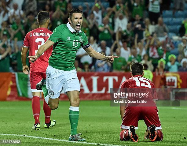 September 2015; Robbie Keane, Republic of Ireland, celebrates after scoring his side's second goal. UEFA EURO 2016 Championship Qualifier, Group D,...