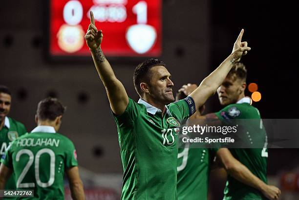 September 2015; Robbie Keane, Republic of Ireland, celebrates after scoring his side's first goal. UEFA EURO 2016 Championship Qualifier, Group D,...