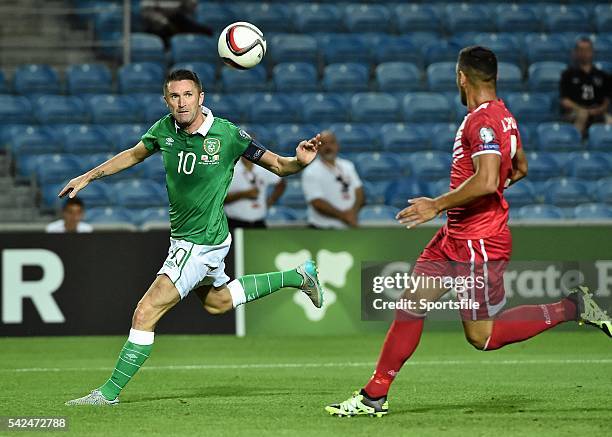 September 2015; Robbie Keane, Republic of Ireland, in action against Joseph Chipolina, Gibraltar. UEFA EURO 2016 Championship Qualifier, Group D,...