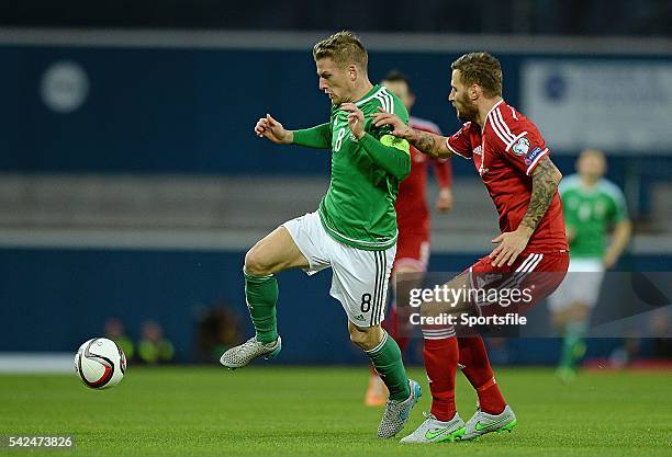 September 2015; Steven Davis, Northern Ireland, in action against Tamás Kádár, Hungary. UEFA EURO 2016 Championship Qualifier, Group F, Northern...