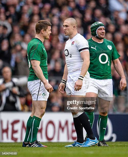 February 2014; Mike Brown, England, and Brian O'Driscoll, Ireland, during the first half. RBS Six Nations Rugby Championship, England v Ireland,...