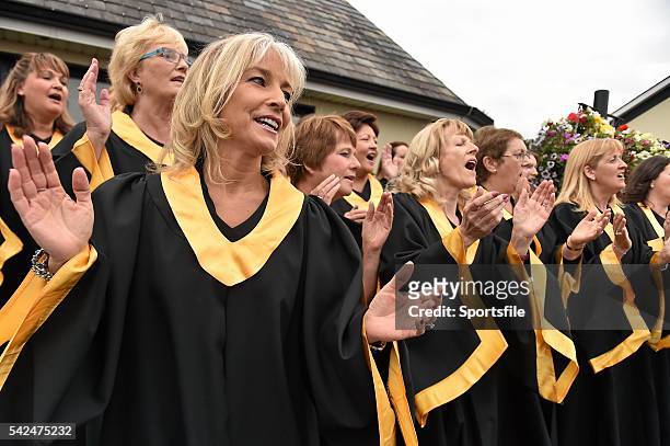 September 2015; Members of the Monasterevin Gospel Choir perform near the entrance. Irish Champions Weekend. The Curragh, Co. Kildare. Picture...