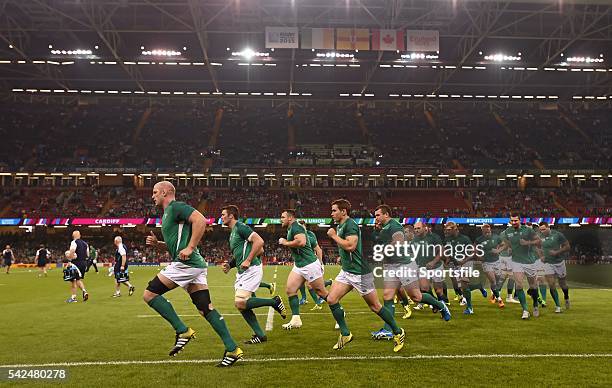 September 2015; The Ireland team ahead of the game. 2015 Rugby World Cup, Pool D, Ireland v Canada. Millennium Stadium, Cardiff, Wales. Picture...