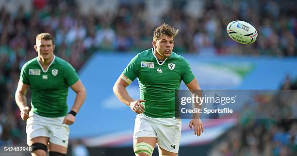 September 2015; Jordi Murphy, right, and Donnacha Ryan, Ireland. 2015 Rugby World Cup, Pool D, Ireland v Romania, Wembley Stadium, Wembley, London,...