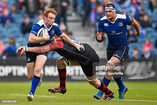 October 2015; Cathal Marsh, Leinster, is tackled by Matthew Screech, Newport Gwent Dragons. Guinness PRO12, Round 3, Leinster v Newport Gwent...