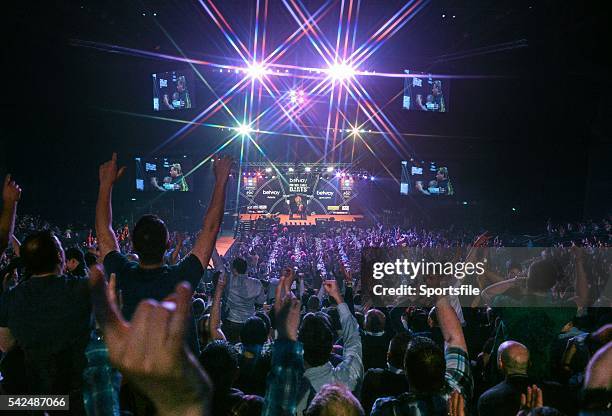 March 2014; A general view of The O2 during week eight of the Betway Premier League Darts. The O2, North Wall Quay, Dublin. Picture credit: Stephen...