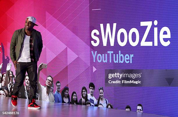 YouTuber sWooZie speaks onstage at the YouTube Lounge during VidCon at the Anaheim Convention Center on June 23, 2016 in Anaheim, California.