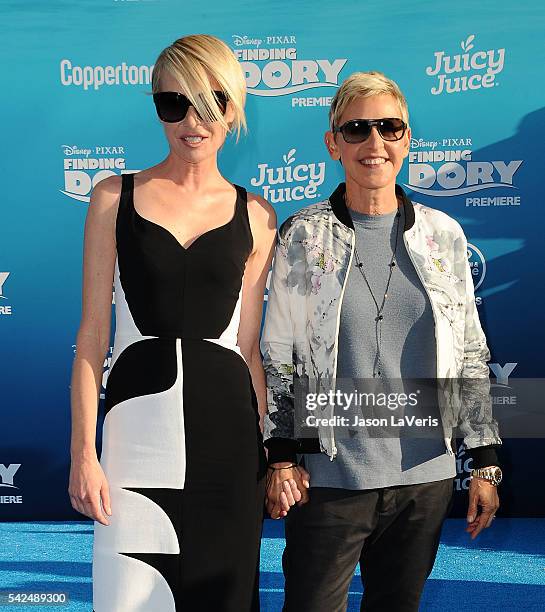 Portia de Rossi and Ellen DeGeneres attend the premiere of "Finding Dory" at the El Capitan Theatre on June 8, 2016 in Hollywood, California.