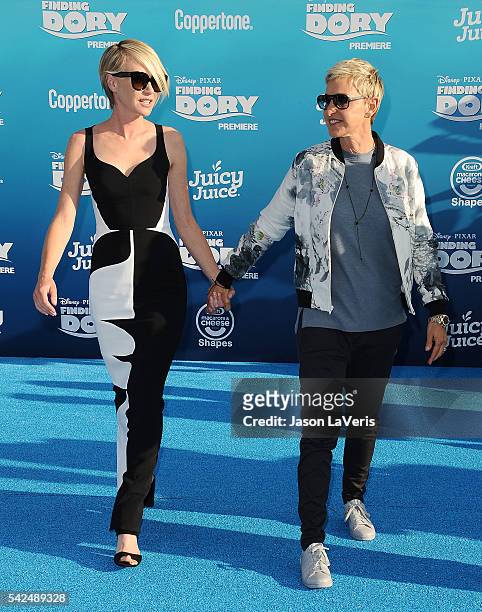 Portia de Rossi and Ellen DeGeneres attend the premiere of "Finding Dory" at the El Capitan Theatre on June 8, 2016 in Hollywood, California.