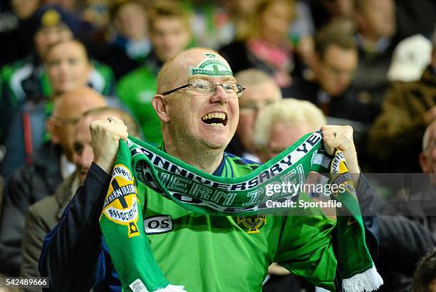 October 2015; A Northern Ireland supporter ahead of the game. UEFA EURO 2016 Championship Qualifier, Group F, Northern Ireland v Greece. Windsor...