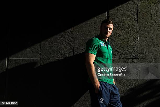 October 2015; Ireland's Robbie Henshaw poses for a portrait after a press conference. 2015 Rugby World Cup, Ireland Rugby Press Conference. Celtic...