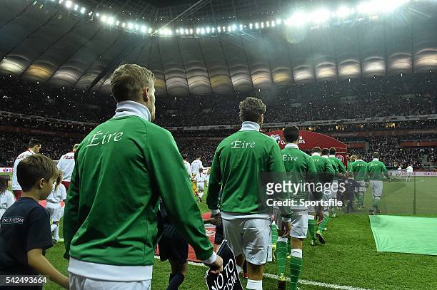 October 2015; Republic of Ireland players walk out for the start of the game. UEFA EURO 2016 Championship Qualifier, Group D, Poland v Republic of...