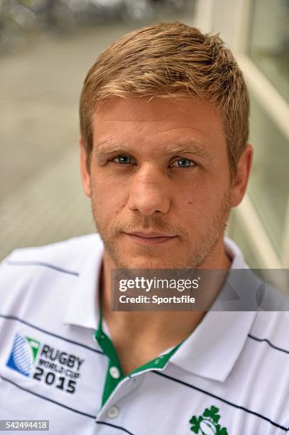 October 2015; Ireland's Chris Henry poses for a portrait after a press conference. 2015 Rugby World Cup, Ireland Rugby Press Conference. Hilton...