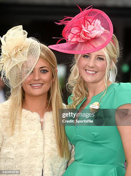 April 2014; Cathy Maher, left, and Linda Redmond, both from Ballon, Co.Carlow, enjoying a days at the races. Punchestown Racecourse, Punchestown, Co....