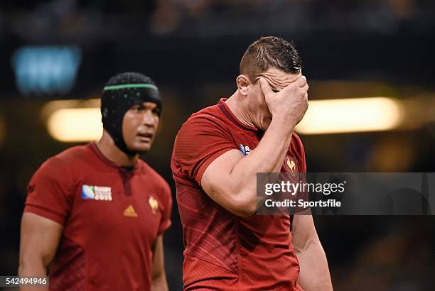 October 2015; Louis Picamoles, France, after conceeding a try. 2015 Rugby World Cup, Quarter-Final, New Zealand v France. Millennium Stadium,...