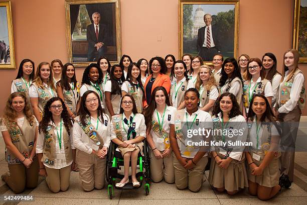 California Girl Scout Gold Award recipients gather with Assemblymember Cristina Garcia following a proclamation recognizing the award's 100th...