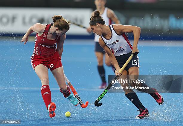Helen Richardson-Walsh of Great Britain and Emily Wold of USA during the FIH Women's Hockey Champions Trophy match between Great Britain and USA at...