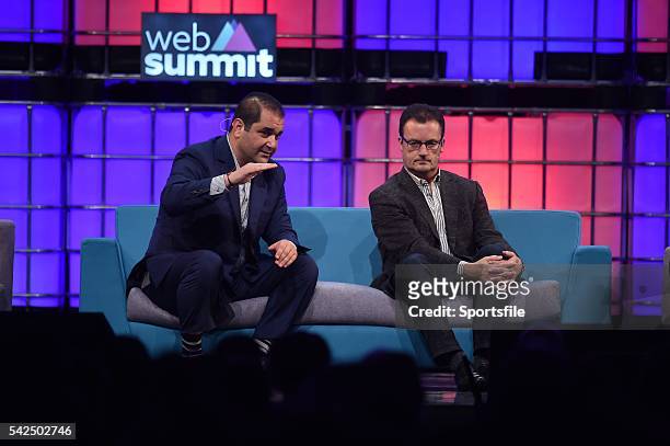November 2015; Shervin Pishevar, left, Co-Founder & Co-CEO, Sherpa Ventures, with Rob Lloyd, CEO, Hyperloop, on the Centre Stage during Day 3 of the...