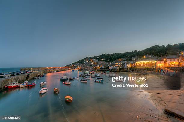 united kingdom, england, cornwall, mousehole, fishing harbour at rising tide - mouse hole stock pictures, royalty-free photos & images