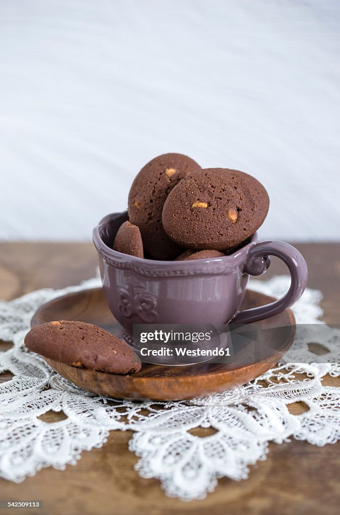 Cup of chocolate cookies with chunks of white chocolate