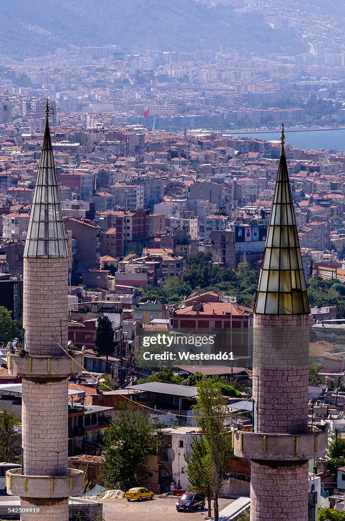 Turkey, Izmir, Aegean Region, Cityscape, Minarets in the foreground