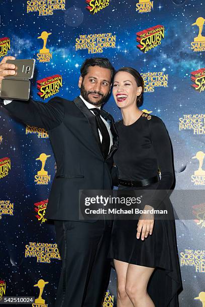 Cas Anvar and Kristen Gutoskie pose in the press room at the 42nd Annual Saturn Awards at The Castaway on June 22, 2016 in Burbank, California.