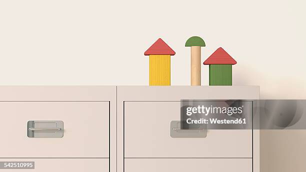 building blocks arranged on cabinet - workbench stock illustrations