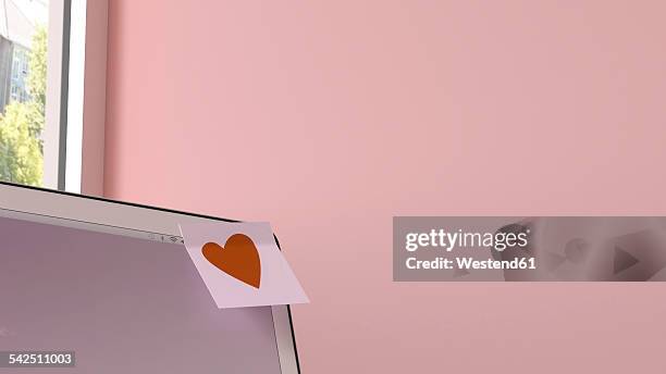 laptop with adhesive note - office space no people stock illustrations