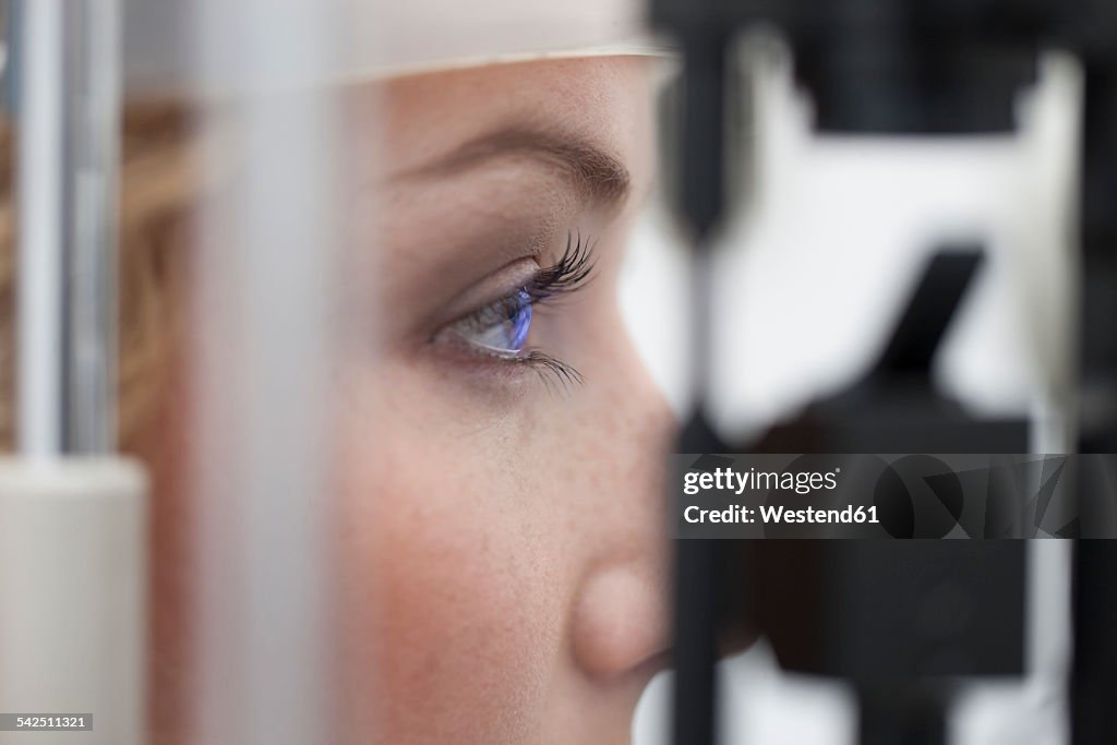 Woman receiving eye test