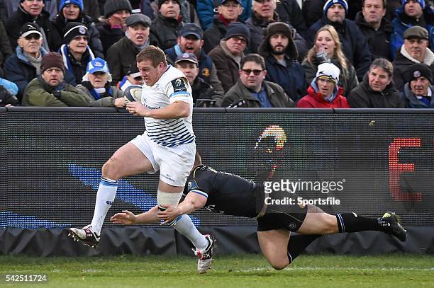 November 2015; Sean Cronin, Leinster, is tackled by Chris Cook, Bath. European Rugby Champions Cup, Pool 5, Round 2, Bath v Leinster. The Recreation...