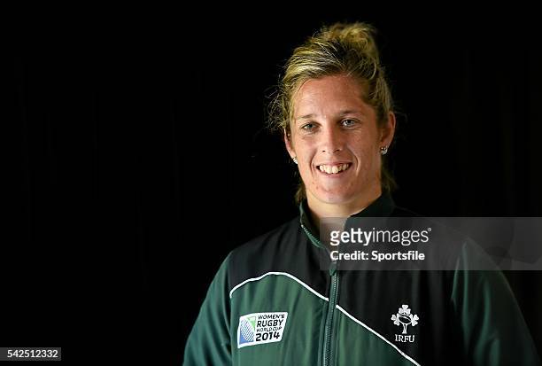 August 2014; Ireland's Alison Miller poses for a portrait after a press conference ahead of their side's IRB Women's Rugby World Cup 2014 semi-final...