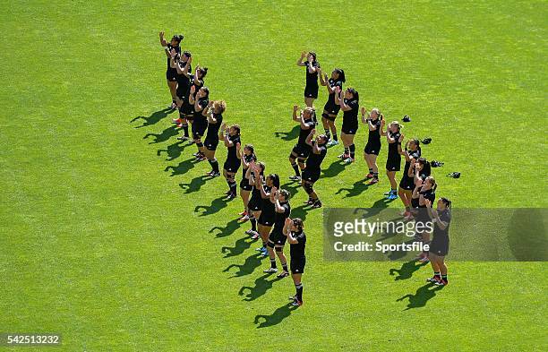 August 2014; The New Zealand team perfom the 'Haka' before their game against Wales. 2014 Women's Rugby World Cup 5th Place Semi-Final, New Zealand v...