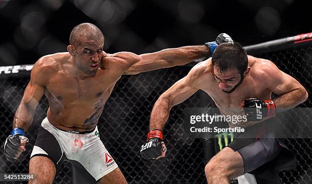 December 2015; Sérgio Moraes, left, in action against Omari Akhmedov during their welterweight bout. UFC Fight Night: VanZant v Namajunas, The...