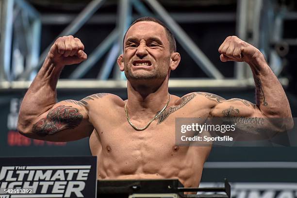 December 2015; Frankie Edgar weighs in ahead of his featherweight bout against Chad Mendes. The Ultimate Fighter Finale: Weigh-In, MGM Grand Garden...